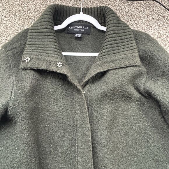 VTG Centigrade 100% Wool Sweater Coat Womens M Green Deep Pockets Snaps EUC - Picture 8 of 16